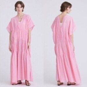 NWT Devotion Twins Chalkos Cotton Tiered Pink Asymmetrical Maxi Dress Size S